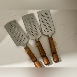 Vintage Bonny Stainless Steel Hand Grater Lot of 3 USA Birch Wood Handles
